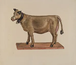 Animal Likeness Prints: Toy Cow on Stand, c. 1937. Creator: James McLellan