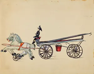 Toy Hook and Ladder, with Two Horses, c. 1936. Creator: Mina Lowry Toy Hook and Ladder, with Two Horses, c. 1936. Creator: Mina Lowry
