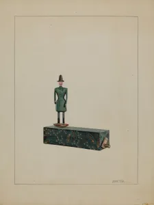 Fisk John Prints: Toy - Man on Music Box, c. 1936. Creator: John Fisk