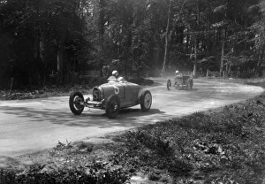 Frazer Nash Tt Prints: TP Cholmondeley-Tappers Bugatti Type 37A leading a Frazer-Nash TT replica at Donington Park