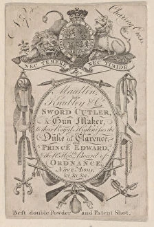 Coat Of Arms Gallery: Trade Card Bearing the Name of the Late Gunmaker John Knubley (1750-1795), ca. 17... ca. 1795-1804