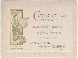 Trade Card Collection: Trade Card for Cond & Co. Manufacturing Stationers and Art Printers, 19th century. 19th century
