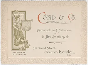 Trade Card for Cond & Co. Manufacturing Stationers and Art Printers, 19th century. 19th century. Creator: Anon