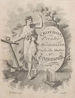 Images Dated 8th December 2020: Trade Card for Croydon, Printer, Bookseller, and Umbrella Maker, 19th century