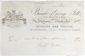 Bookseller Prints: Trade Card for George Fell, Stationer