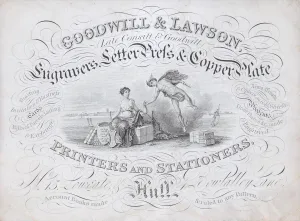 Trade card for Goodwill & Lawson, engravers, printers and stationers, 19th century Trade card for Goodwill & Lawson, engravers, printers and stationers, 19th century