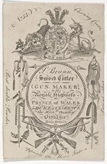 Coat Of Arms Gallery: Trade Card of the Gunmaker Samuel Brunn (active 1795-1820), 1797-1803. 1797-1803. Creator: Anon
