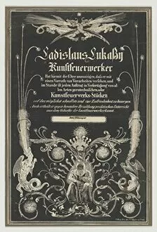 Trade Card Collection: Trade card for Ladislas Lukassy Kunstfeuerwerker, 19th century. Creator: Joseph Franz Kaiser