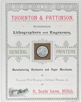 Trade Card for Thorton & Pattinson, Bookbinders, Lithographers and Engravers, 19th... 19th century. Creator: Anon