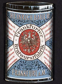 Bauer Collection: Trade card for tinned Frankfurters produced by Heinrich Bauer of Frankfurt am Main, Germany, c1895