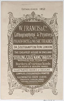 Trade Card for W. Francis & Co. Lithographers and Printers, 19th century. 19th century. Creator: Anon