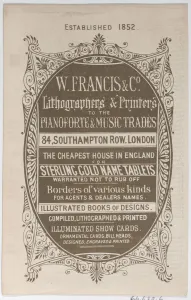 Trade Card Prints: Trade Card for W. Francis & Co