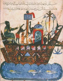 Fleet Prints: Trading ship. Miniature from al-Hariris Maqamat, 1237. Artist: Anonymous