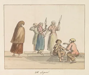 Yarn Prints: Traditional costumes of the island of Gozo, 1778. Creator: Louis Ducros