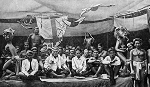 Traditional enemies assembled at a peace conference in Claudetown, Sarawak, c1899, (1922).Artist: Dr Charles Hose