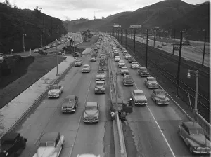 Roads Prints: Traffic on American highway in the 1950 s. Creator: Unknown