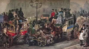 Traffic Trouble in 50, 19th century. Artist: Eugene Louis Lami Traffic Trouble in 50, 19th century. Artist: Eugene Louis Lami