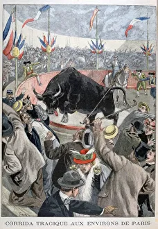 Tragic bullfight accident around Paris, 1899. Artist: Oswaldo Tofani Tragic bullfight accident around Paris, 1899. Artist: Oswaldo Tofani