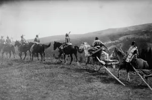 Buffalo Prints: On the Trail - Buffalo hunt, between c1910 and c1915. Creator: Bain News Service