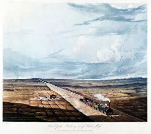 Train crossing Chat Moss, Lancashire, 1831. Artist: Henry Pyall