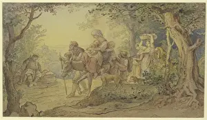 Ludwig Prints: Train of Italian peasants, a woman with two children riding on a donkey