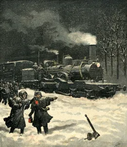 1892 Gallery: Train stopped by snow near Lison, France, engraving in the Petit Journal of March 5, 1892