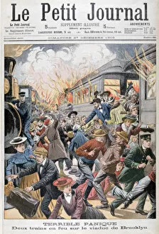 Disaster Collection: Two trains on fire on the Brooklyn Bridge, 1903