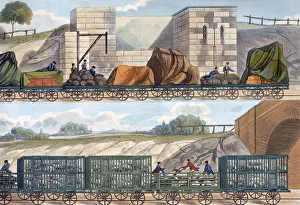 Stephenson Prints: Trains on the Liverpool and Manchester Railway, 1832-1833. Artist: SG Hughes