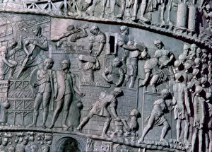 Trajans Column, relief depicting the construction of a Roman camp, detail