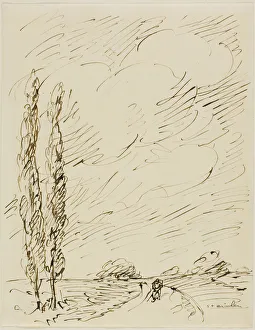 Vagabond Prints: Tramp on a Road with Two Poplar Trees, n. d. Creator: Theophile Alexandre Steinlen