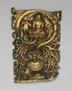 Tibetan Collection: Transcendent Buddha Akshobhya and Vessel Overflowing with Foliage (Purnagata)