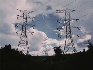 Transparencies Color Gmgpc Gallery: Transmission line towers and high tension lines that......Wilson Dam... near Sheffield, Ala. 1942