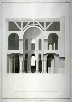 Basire Gallery: Transverse section of St Johns Chapel in the White Tower, Tower of London, 1815