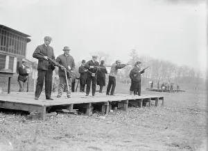 Shotgun Prints: At the Traps, Travers Island, between c1910 and c1915. Creator: Bain News Service