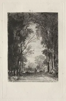 Traveler on a Road in a Forest, 1866. Creator: Maxime Lalanne (French, 1827-1886)
