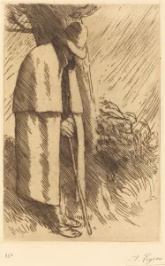 Sheltering Prints: Traveler taking Shelter (Le voyageur a l abri). Creator: Alphonse Legros