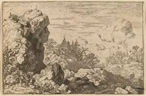 Allart Van Everdingen Gallery: Three Travelers at the Foot of a High Rock, probably c. 1645 / 1656