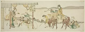 Arriving Gallery: Travelers tea house, Japan, c. 1804. Creator: Hokusai