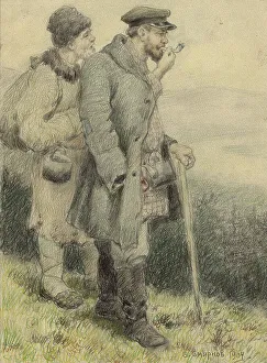 Smirnov Boris Vasilievich Prints: Travelers Walking to a New Settlement in Siberia, 1904. Creator: Boris Vasilievich Smirnov