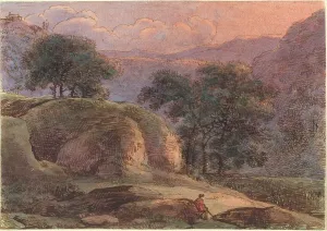 Kobell Franz Prints: Traveller in a Mountainous Landscape at Sunset, 1800/1805. Creator: Franz Kobell