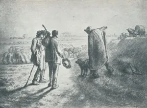 Two Travellers, who have lost their way, asking a shepherd to direct them, 19th century, (1912). Artist: Jean Francois Millet