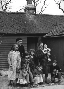Bungalow Prints: Travelling gipsy family re-housed in a bungalow, Beare Green, Surrey, 1964