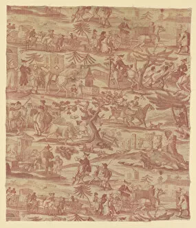 Fallen Gallery: The Travels of Doctor Syntax (Furnishing Fabric), Manchester, c. 1820. Creator: Unknown