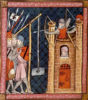 Bowman Prints: A trebuchet in use at a siege, c1340. Creator: Unknown