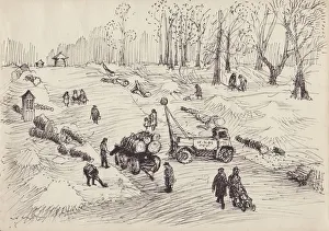 Tree Felling Prints: Tree-felling, c1950. Creator: Shirley Markham