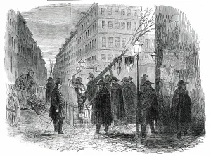 Revolutionaries Prints: Tree of Liberty, cut down in Paris, 1850. Creator: Unknown
