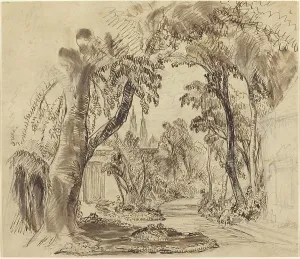 Caney Robert Prints: A Tree-lined Garden Path (Preliminary Sketch for Sleeping Beauty and the Beast'?)