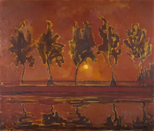 De Stijl Prints: Trees on the Gein with moon rising, 1907. Creator: Mondrian, Piet (1872-1944)