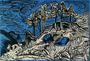 Ernst Ludwig 1880 1938 Prints: Trees on a Mountain Slope. Artist: Kirchner, Ernst Ludwig (1880-1938)