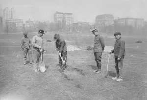 Central Park Prints: Trenches in Central Park, Mar 1918. Creator: Bain News Service